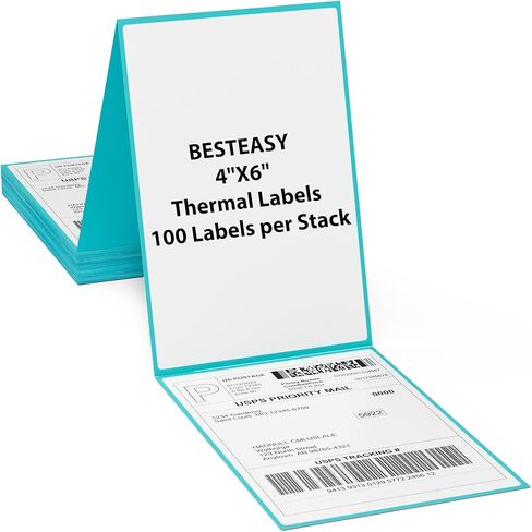 100 Sheets Fanfold Thermal Labels, 4" x 6" Direct Thermal Labels Use for Shipping, Mailing, Postage, Address Labels, Thermal Label Stickers Compatible with Most Direct Thermal Printers in Saudi Arabia