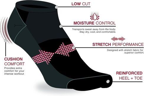 Reebok Women's Running Socks - 6 Pack Half Terry Low Cut Anti Blister Thick Ankle Socks - Arch Support Socks for Women (4-10) in Saudi Arabia