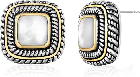 LILIE & WHITE أقراط فضية على شكل قذيفة مكعبة بلونين للنساء أقراط بوهيمية أقراط مضادة للحساسية أقراط عصرية أقراط هدية in Kuwait