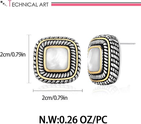 LILIE & WHITE أقراط فضية على شكل قذيفة مكعبة بلونين للنساء أقراط بوهيمية أقراط مضادة للحساسية أقراط عصرية أقراط هدية in Kuwait