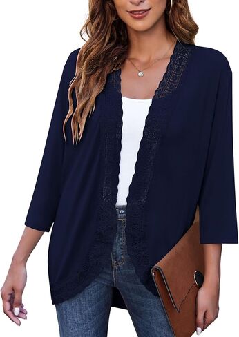 Zeagoo Women's 2023 Open Front Cardigans Lightweight 3/4 Sleeve Lace Kimono Soft Draped Cover Ups in Kuwait