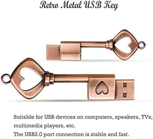 لطيف محرك فلاش USB مفتاح 64GB، Wiedeus الكلاسيكية الرجعية المعادن الذاكرة عصا على شكل قلب محركات الإبهام in Kuwait