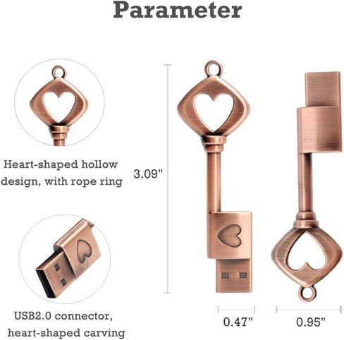 لطيف محرك فلاش USB مفتاح 64GB، Wiedeus الكلاسيكية الرجعية المعادن الذاكرة عصا على شكل قلب محركات الإبهام in Kuwait