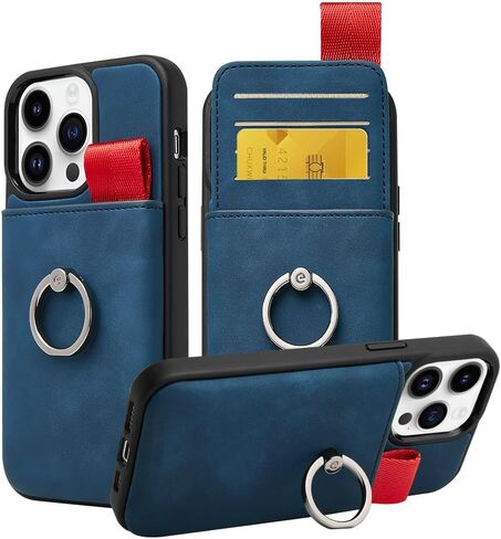 LAMEEKU Compatible with iPhone 13 Pro Max Wallet Case with Card Holder, 360° Rotation Ring Holder Stand, PU Leather Kickstand Card Slots Case, Protective Cover for Apple iPhone 13 Pro Max 6.7'' Black in Saudi Arabia
