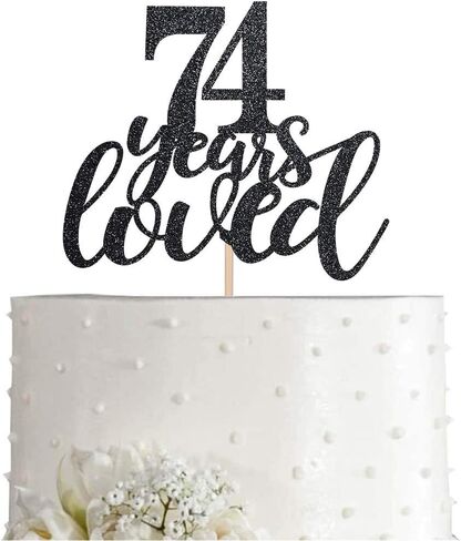 74 Black Glitter Happy 74th Birthday Cake Topper, Cheers to 74 Years Party Cake Topper Decorations, Supplies in Saudi Arabia