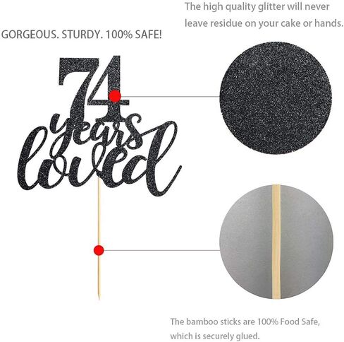 74 Black Glitter Happy 74th Birthday Cake Topper, Cheers to 74 Years Party Cake Topper Decorations, Supplies in Saudi Arabia