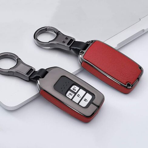 ontto Key Fob Cover Fit for Honda Accord Civic CR-V CRV Remote Key Case Holder Shell Metal Leather Key Protection with Keychain Black in Saudi Arabia