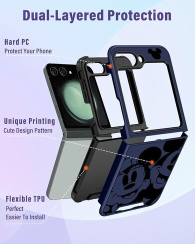 Oqplog for Z Flip 5 حافظة كرتونية لطيفة لهاتف سامسونج فليب 5 مع حامل حلقة للنساء جرلي مضحك عصري فريد من نوعه حافظة هاتف جالاكسي Z فليب 5 لهاتف سامسونج جالاكسي Z فليب 5، سعيد ميكي in Saudi Arabia