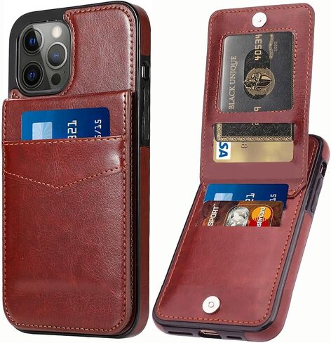 iPhone 14 Pro Wallet Case with Credit Card Holder Case for Women Men PU Leather Wallet Case for iPhone 14 Pro Case 6.1 inch (Black) in Kuwait