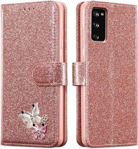 UEEBAI Wallet Case for Samsung Galaxy S9, Glitter PU Leather Phone Case Card Slots Kickstand Case Magnetic Closure Bling Flip Case Shockproof Hand Strap Flip Cover - Black in Saudi Arabia