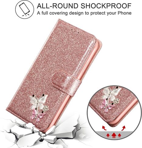 UEEBAI Wallet Case for Samsung Galaxy S9, Glitter PU Leather Phone Case Card Slots Kickstand Case Magnetic Closure Bling Flip Case Shockproof Hand Strap Flip Cover - Black in Saudi Arabia