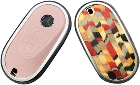 for Mercedes Benz Key case Key fob Cover Made of Real Wood Veneer Genuine Leather Key Fob Shell Gift Compatible C GLC E S ect 2022-2023-newer (Walnut, White Leather) in Saudi Arabia