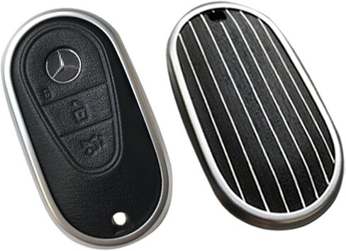 for Mercedes Benz Key case Key fob Cover Made of Real Wood Veneer Genuine Leather Key Fob Shell Gift Compatible C GLC E S ect 2022-2023-newer (Walnut, White Leather) in Saudi Arabia
