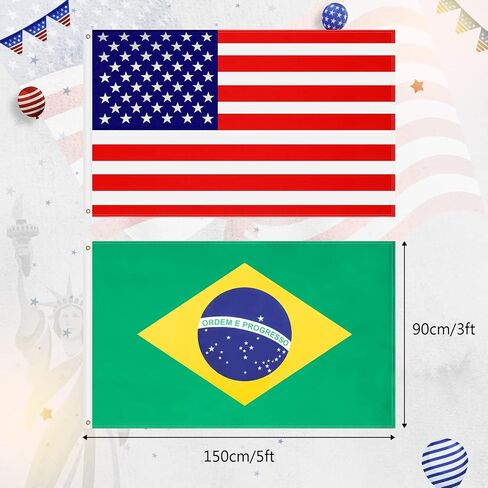 حزمة كومبو علم الولايات المتحدة الأمريكية 3x5، زي علم البرازيل الأمريكي من البوليستر يمكن ارتداؤه للبالغين من النساء والأولاد والبنات (الولايات المتحدة الأمريكية والبرازيل) in Saudi Arabia