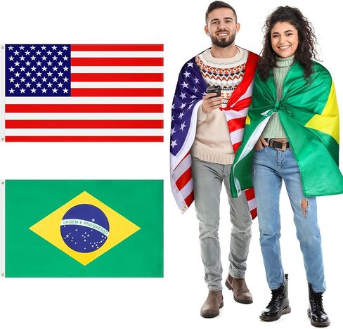 حزمة كومبو علم الولايات المتحدة الأمريكية 3x5، زي علم البرازيل الأمريكي من البوليستر يمكن ارتداؤه للبالغين من النساء والأولاد والبنات (الولايات المتحدة الأمريكية والبرازيل) in Saudi Arabia