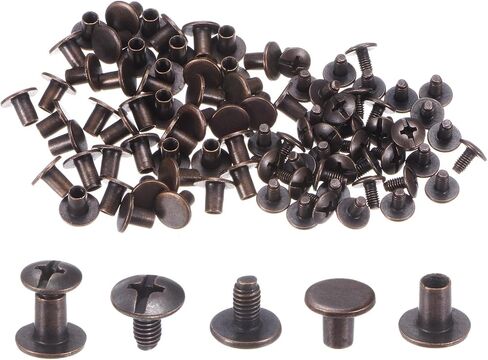 100set Round Flat Head Screws Buttons 5/16" Metal Stud Screw Rivets for DIY Leather Craft Bookbinding, Copper in Saudi Arabia