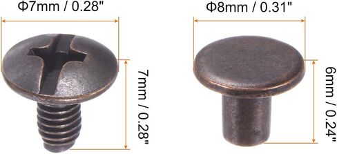 100set Round Flat Head Screws Buttons 5/16" Metal Stud Screw Rivets for DIY Leather Craft Bookbinding, Copper in Saudi Arabia