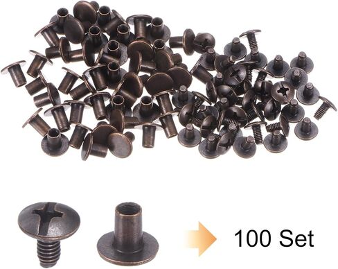 100set Round Flat Head Screws Buttons 5/16" Metal Stud Screw Rivets for DIY Leather Craft Bookbinding, Copper in Saudi Arabia