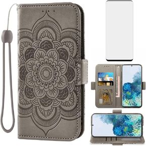 Compatible with Samsung Galaxy S20 Plus Glaxay S20+ 5G Wallet Case and Tempered Glass Screen Protector Flip Cover Card Holder Cell Phone Cases for Gaxaly S20+5G S20plus 20S + S 20 20+ G5 Women Blue
