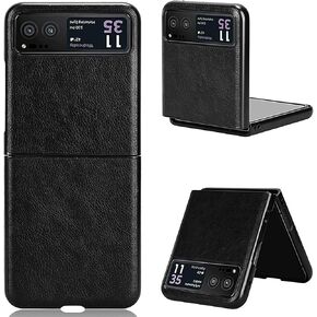 for Motorola Razr 2023 Case, [Not fit Razr Plus 2023], PU Leather & Hard PC, Razr 2023 Case Wireless Charging Ultra Slim Fit Phone Case for Motorola Razr 2023, Black