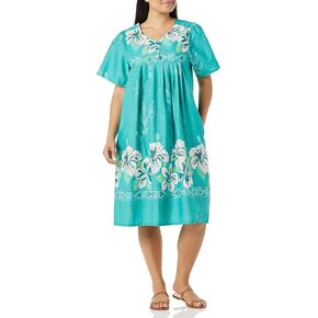 AmeriMark Women Muumuu House Patio Dress – Ladies Flowy Short Sleeve Sun Dress Lounger Gown Sleepwear - Lounging Patio Dress