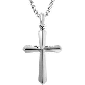 VENICEBEE® Latin Cross Sterling Silver Pendant Roman Cross Amulet Solid 925 Sterling Silver Necklace + Velvet Pouch, Polishing Cloth, Fine Jewelry Gift Box - Collar con Colgante de Cruz Latina de Plata