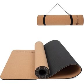 StrongTek Cork TPE Yoga Mat with Strap - Eco-Friendly, Non-Slip, Dual-Layer Fitness Mat for Yoga, Pilates, and Exercise - 72"x 24" - Ideal for Home, Studio, and Outdoor Workouts