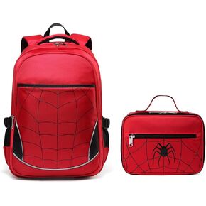 BLUEFAIRY Boys Backpack and Lunch Box Set for Kindergarten School Bag Primary Elementary School Bookbag Lunch Bag Back to School Gifts Large Campartments 17" Mochila Escolar para Niños de 4-6 Red