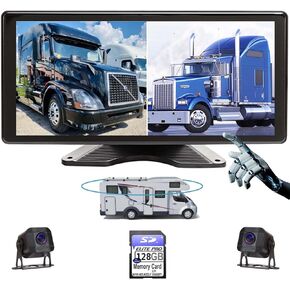 2 Split Touchable Screen 128GB Large Audio 1080P Image 11 Inch Monitor Backup Camera Built-in DVR Video for RV Truck Trailer Rear Side Front Reversing View Wired Waterproof System, RV102