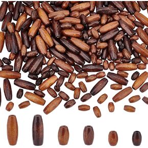 AHANDMAKER 240 Pcs Natural Oval Wood Beads, 6 Style Dyed Wooden Spacer Beads, Tiny Wooden Tube Beads Loose Beads for DIY Craft Necklace Bracelet Earring Jewelry Making, Hole: 2mm