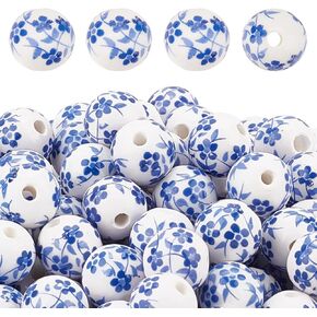 CHGCRAFT 200pcs 12mm Round Porcelain Beads - Ceramic Loose Beads for DIY Jewelry Making Supplies, Dodger Blue