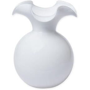 Vietri Hibiscus Glass White Large Fluted Vase 10" D, 12" H Glass Flower Vase, Living RoomDecor