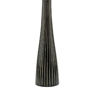 AeraVida Modern Vertical Stripes Black and Natural Mango Tree Wood Bottle-Shaped Vase | Chic Flower Vase | Mango Tree Wood Flower Vase| Handmade Home Office Table Vase | Flower Vases Decorative