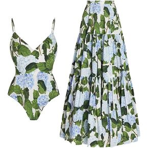 IBAKOM One Piece Swimsuit with Cover Ups Women Push Up Two Pieces Bathing Suit Sexy Bikini Set Wrap Skirt Swimwear Sarong