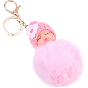 fur keychain keychains for women keychain accessories Sleeping Baby Doll Keychain pom pom keychain