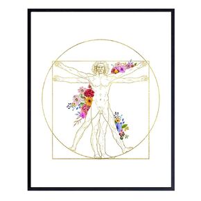 Leonardo DaVinci Medical Vitruvian Man Wall Art Decor - Appreciation or Graduation Gift for Nurse, Doctor, Physician Assistant- Room Decoration for Doctor Office, Living Room, Bedroom - 8x10 Poster