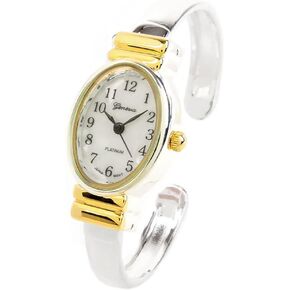 STC 2Tone Small Size Oval Face Metal Band Women's Bangle Cuff Watch