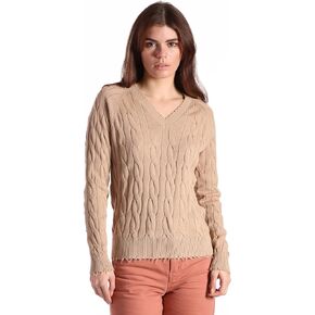 Minnie Rose Women's Long Sleeve V Neck Cotton Cable Frayed SweaterÊÊ
