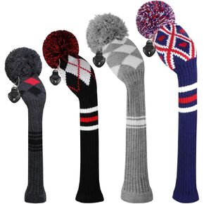 Scott Edward Knitted Golf Head Covers 4PCS Handmade Fit Well for Driver and Fairway Woods with Long Neck Pom Pom Golf Club Headcovers Set Colorful Multiple Colors