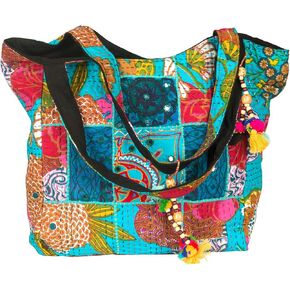 TribeAzure Large Oversize Blue Canvas Hippie Hobo Boho Tote Shoulder Bag Handbag Unique Tote Quilt Beach Travel Summer