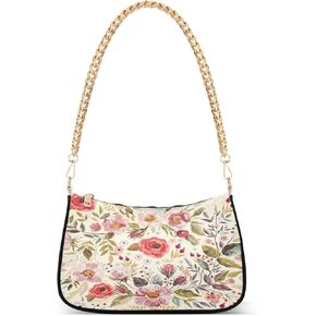 Shoulder Bags for Women Vintage Floral Spring Flowers Hobo Tote Handbag Small Clutch Purse with Zipper Closure
