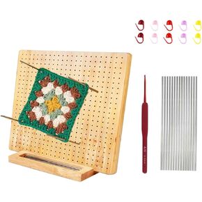 MIDZH 11 Inches Blocking Board for Crocheting with 20 Stainless Steel Rods, Crochet Blocking Board Granny Square with Pegs, Gifts for Crocheters Blocking Mats