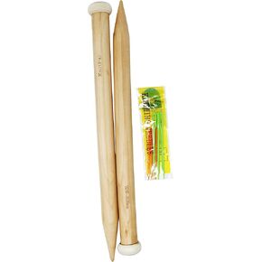 KnitPal 14-in(35cm) Wooden Knitting Needles - 3 Pairs, US Size 19/15mm, 36/20mm, 50/25mm - Real Oak Wood Large Knitting Needles for Chunky Yarn - Straight Knitting Needles Single Pointed with eBook