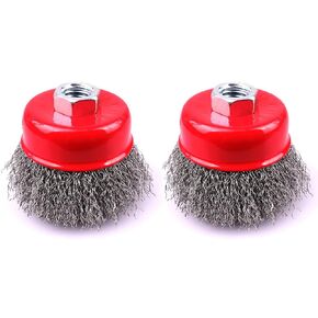 2 Pack 4 Inch Coarse Crimped Wire Cup Brush for 4 1/2 Angle Grinder,5/8 Inch-11 Threaded Arbor,0.014 Inch Carbon Steel Wire,Wire Brush for Rust,Corrosion,Paint Removal (2 Pack 4 Inch)
