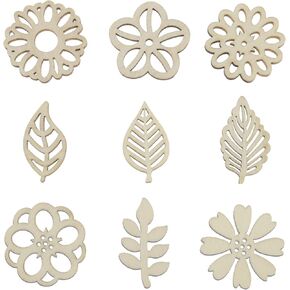 100PCS Flower & Leaf Shapes Wooden Slices Wooden Embellishments Decorative Wood Chips Ornaments for DIY Scrapbooking Card Making Crafts