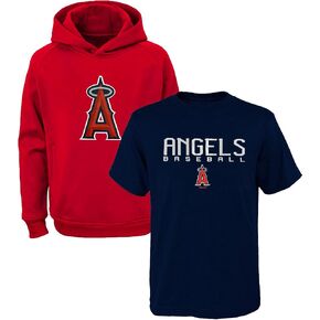 MLB Youth 8-20 Polyester Performance Primary Logo Pullover Sweatshirt Hoodie & T-Shirt 2 Pack Set (14-16, Los Angeles Angels) in Saudi Arabia
