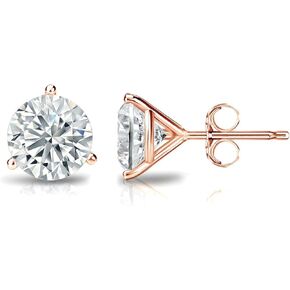 The Diamond Deal 1/20-1/8 Carat Round Brilliant Solitaire Lab-Grown Diamond Matini Stud Earrings For Women Girls infants | 14k Yellow or White or Rose/Pink Gold 3-Prong Basket Setting With Push Backs 0