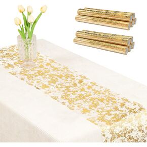 10 Rolls Gold Metallic Table Runners, 11 x 108 Inches / Roll, Golden Mesh Sequin Glitter Table Centerpieces for Wedding Party Bridal Shower Dining Decorations