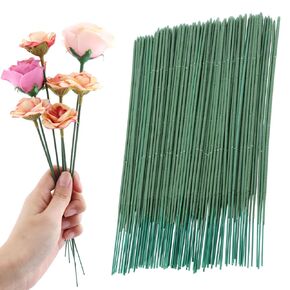 Floral Flower Stem Wire,100pcs Floral Stem Wire Plastic Artificial Flower Green Stem Rod for Craft Bouquets Flower Stems Garland Making Flower Arrangements Supplies (6.69 inch/17cm)