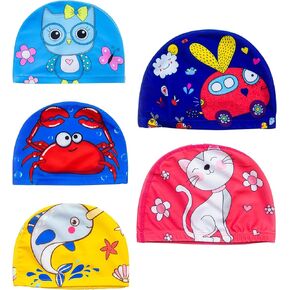5pcs Kids Swim Caps for Boys Girls Kids Swim Cap Pool Cap for Kids Swimming Hat for Kids Child Swimming Caps for Long and Short Hair